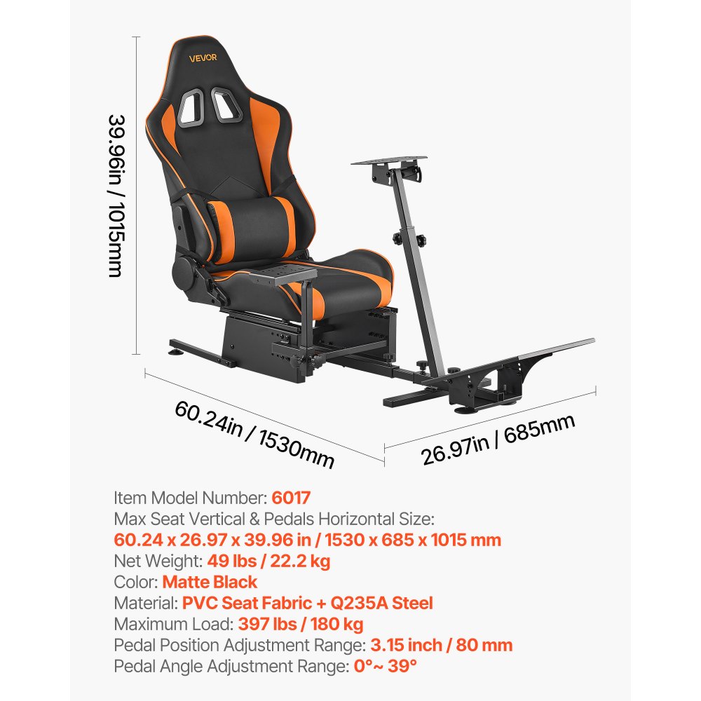 VEVOR Soporte para Volante de Carreras Brazo de Riel Único, Soporte de Volante Compatible con Logitech G25, G27, G29, G920, G923, Thrustmaster T300RS, TX F458, T500RS, T3PA-PRO (F1/GT), Pedales CSR