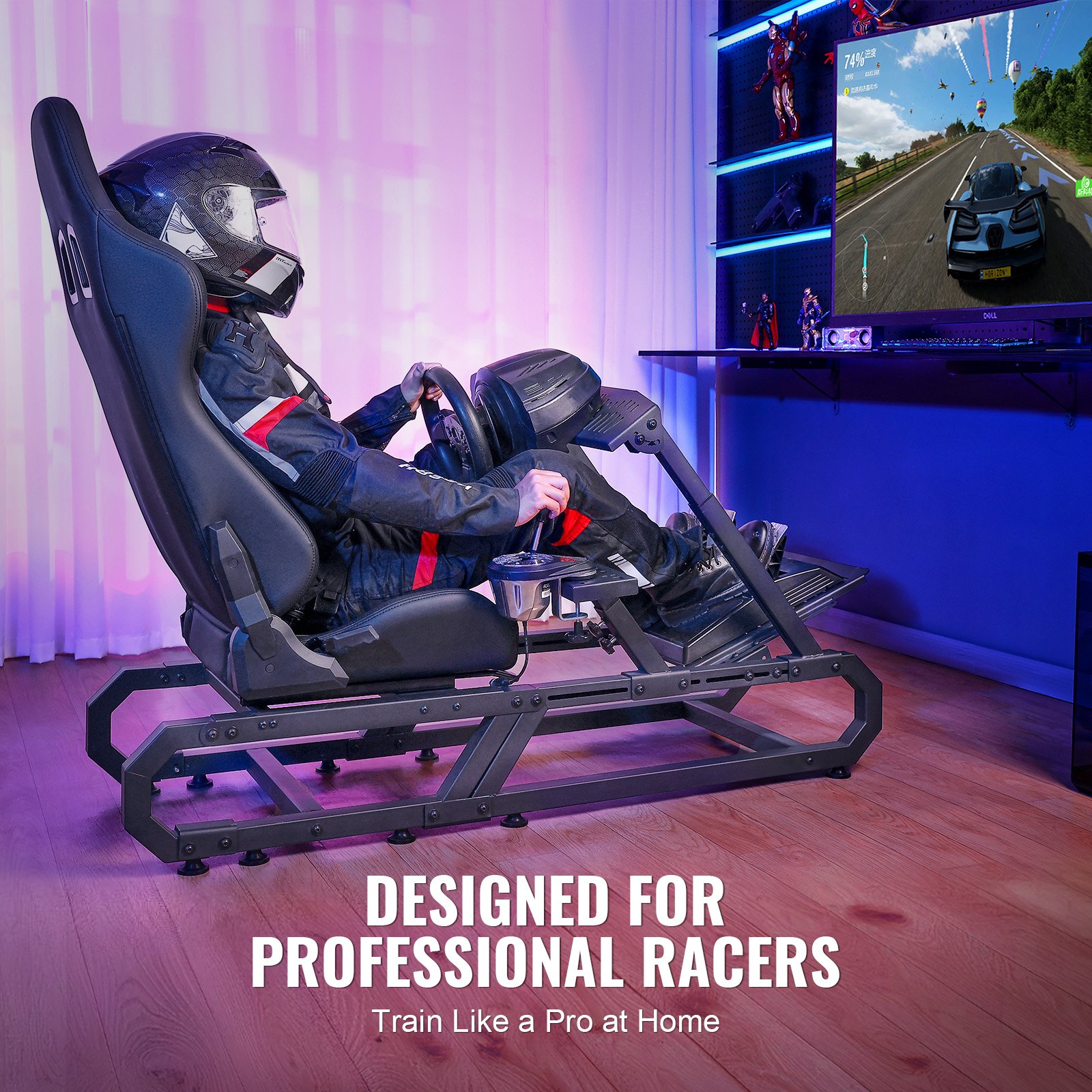 Soporte para volante de carreras VEVOR para Logitech G923/G920/G29, cabina de simulador de conducción de acero resistente, Thrustmaster T248P, altura del soporte del volante y ángulo del pedal ajustables, carga máxima de 330 libras, compacto
