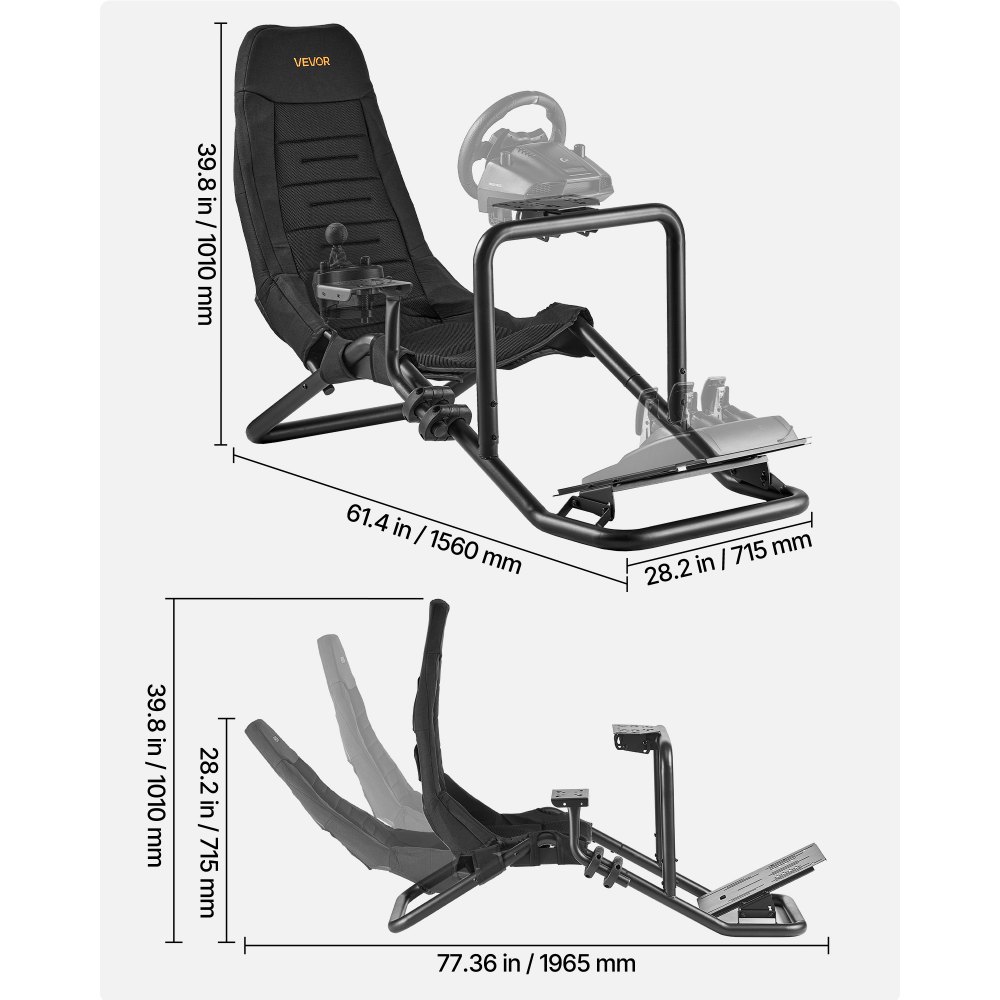 VEVOR Soporte para Volante de Carreras Integrado Cabina Abierta, Soporte de Volante Compatible con Logitech G27, G29, G920, G923, Thrustmaster T300RS, TX F458, T500RS, T3PA-PRO (F1/GT), Pedales CSR