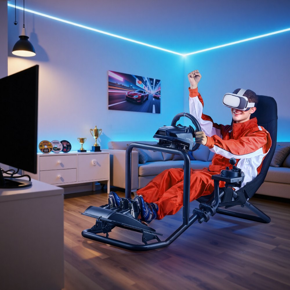 VEVOR Soporte para Volante de Carreras Integrado Cabina Abierta, Soporte de Volante Compatible con Logitech G27, G29, G920, G923, Thrustmaster T300RS, TX F458, T500RS, T3PA-PRO (F1/GT), Pedales CSR
