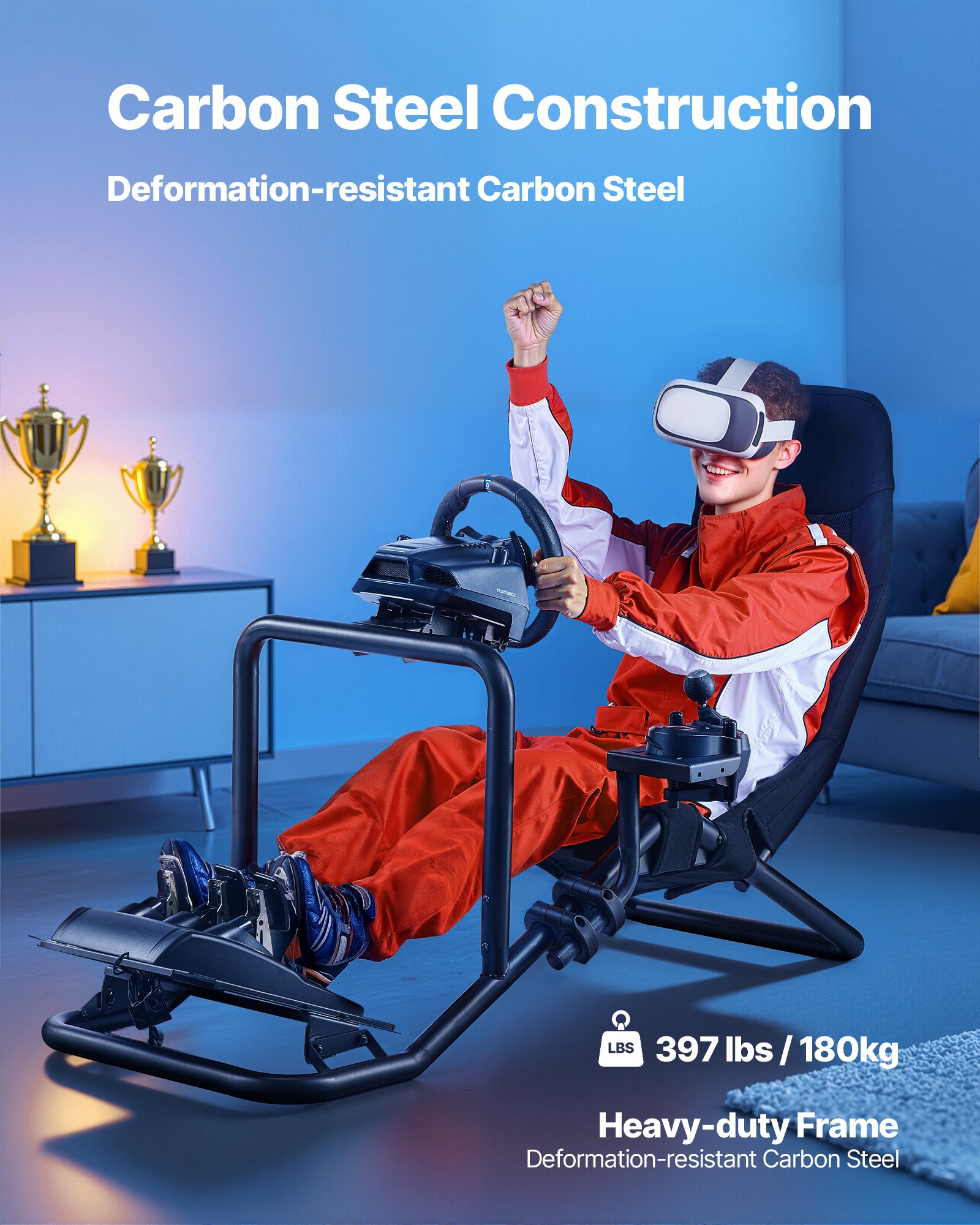 VEVOR Soporte para Volante de Carreras Integrado Cabina Abierta, Soporte de Volante Compatible con Logitech G27, G29, G920, G923, Thrustmaster T300RS, TX F458, T500RS, T3PA-PRO (F1/GT), Pedales CSR