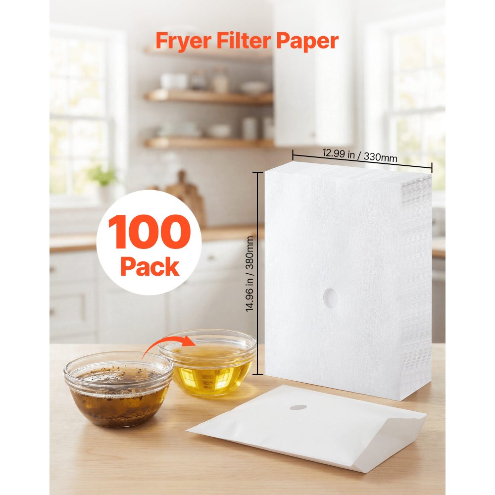 VEVOR Papel de Filtro de Aceite para Freidora 100 Hojas 38 x 33 cm, Hojas de Filtro de Repuesto, Prolonga la Vida Útil del Aceite para Un Mejor Sabor, para Restaurante, Hamburguesería, Cocina, Blanco