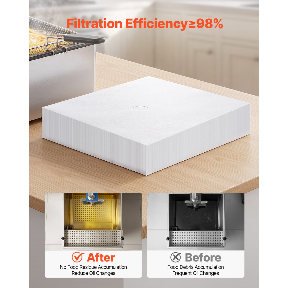 VEVOR Papel de Filtro de Aceite para Freidora 100 Hojas 38 x 33 cm, Hojas de Filtro de Repuesto, Prolonga la Vida Útil del Aceite para Un Mejor Sabor, para Restaurante, Hamburguesería, Cocina, Blanco