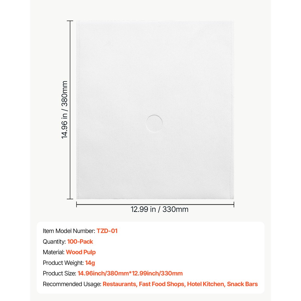 VEVOR Papel de Filtro de Aceite para Freidora 100 Hojas 38 x 33 cm, Hojas de Filtro de Repuesto, Prolonga la Vida Útil del Aceite para Un Mejor Sabor, para Restaurante, Hamburguesería, Cocina, Blanco