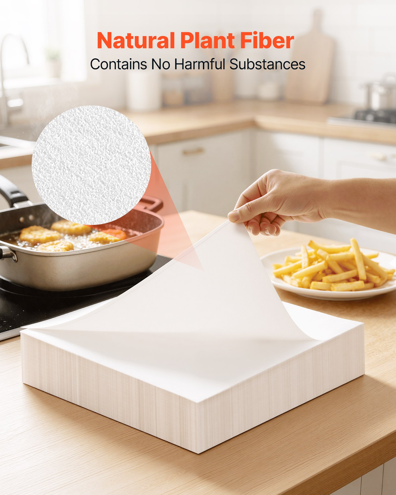 VEVOR Papel de Filtro de Aceite para Freidora 100 Hojas 38 x 33 cm, Hojas de Filtro de Repuesto, Prolonga la Vida Útil del Aceite para Un Mejor Sabor, para Restaurante, Hamburguesería, Cocina, Blanco