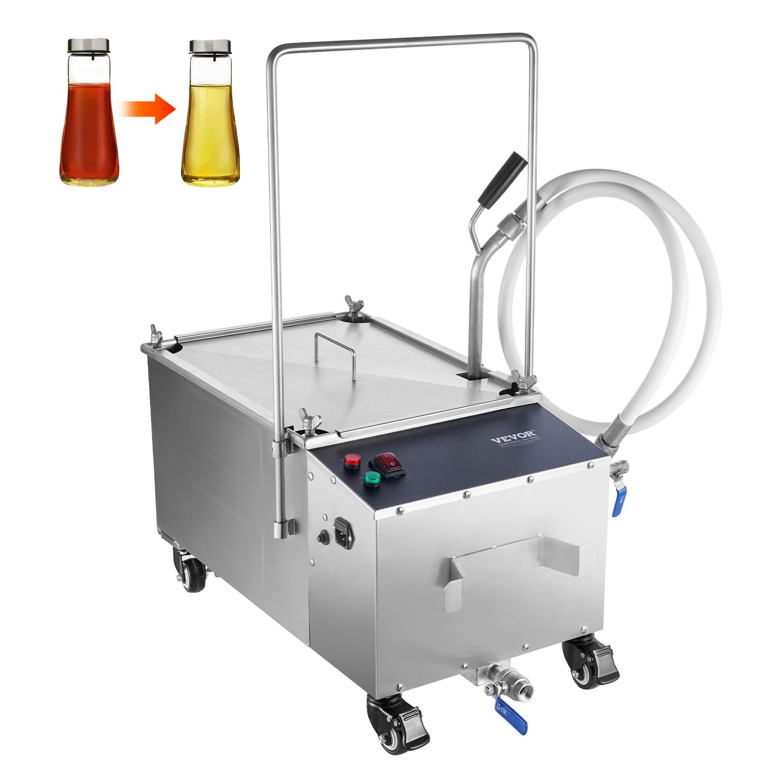 VEVOR Filtro de freidora móvil capacidad del tanque de aceite de 38L sistema de filtración de aceite con velocidad de filtración de aceite de 10 L/min sistema de filtro de aceite con ruedas giratorias
