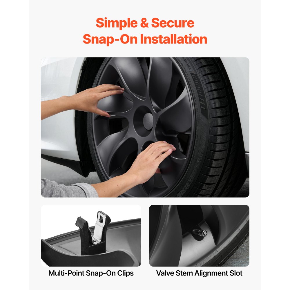 VEVOR Juego de 4 Tapacubos de 19 pulgadas, Embellecedores de Rueda R19, Tapacubos Personalizados de 7 Radios, Material de ABS, Resistente y Duradero, Compatible con Tesla Model Y 2021-24, Negro Mate