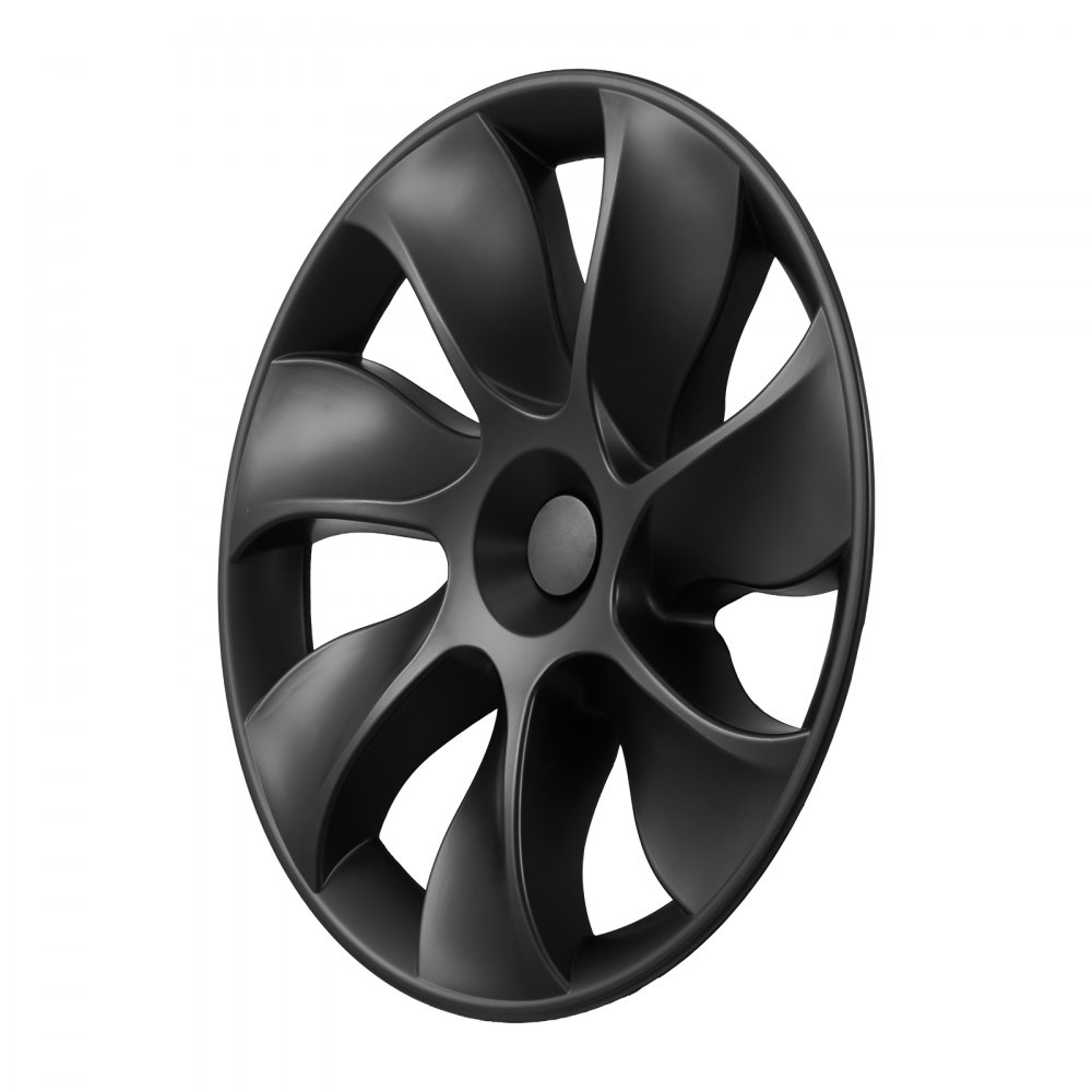 VEVOR Juego de 4 Tapacubos de 19 pulgadas, Embellecedores de Rueda R19, Tapacubos Personalizados de 7 Radios, Material de ABS, Resistente y Duradero, Compatible con Tesla Model Y 2021-24, Negro Mate