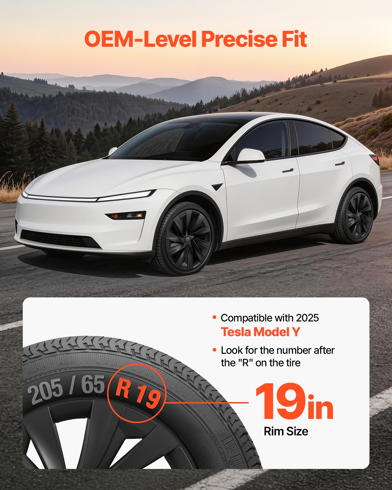 VEVOR Juego de 4 Tapacubos de 19 pulgadas, Embellecedores de Rueda R19, Tapacubos Personalizados de 10 Radios, Material de ABS, Resistente y Duradero, Compatible con Tesla Model Y 2025, Negro Mate