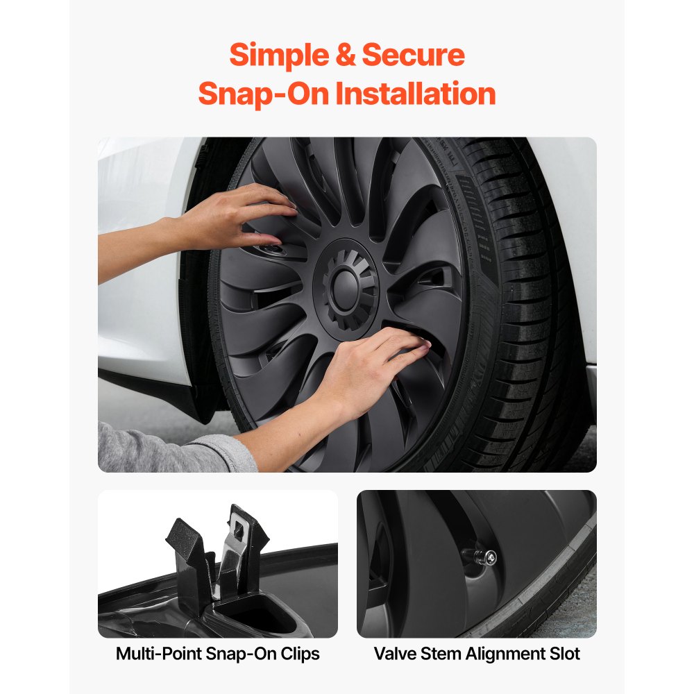 VEVOR Juego de 4 Tapacubos de 19 pulgadas Embellecedores de Rueda R19, Tapacubos Personalizados de 14 Radios, Material de ABS, Resistente y Duradero, Compatible con Tesla Model Y 2021-2024, Negro