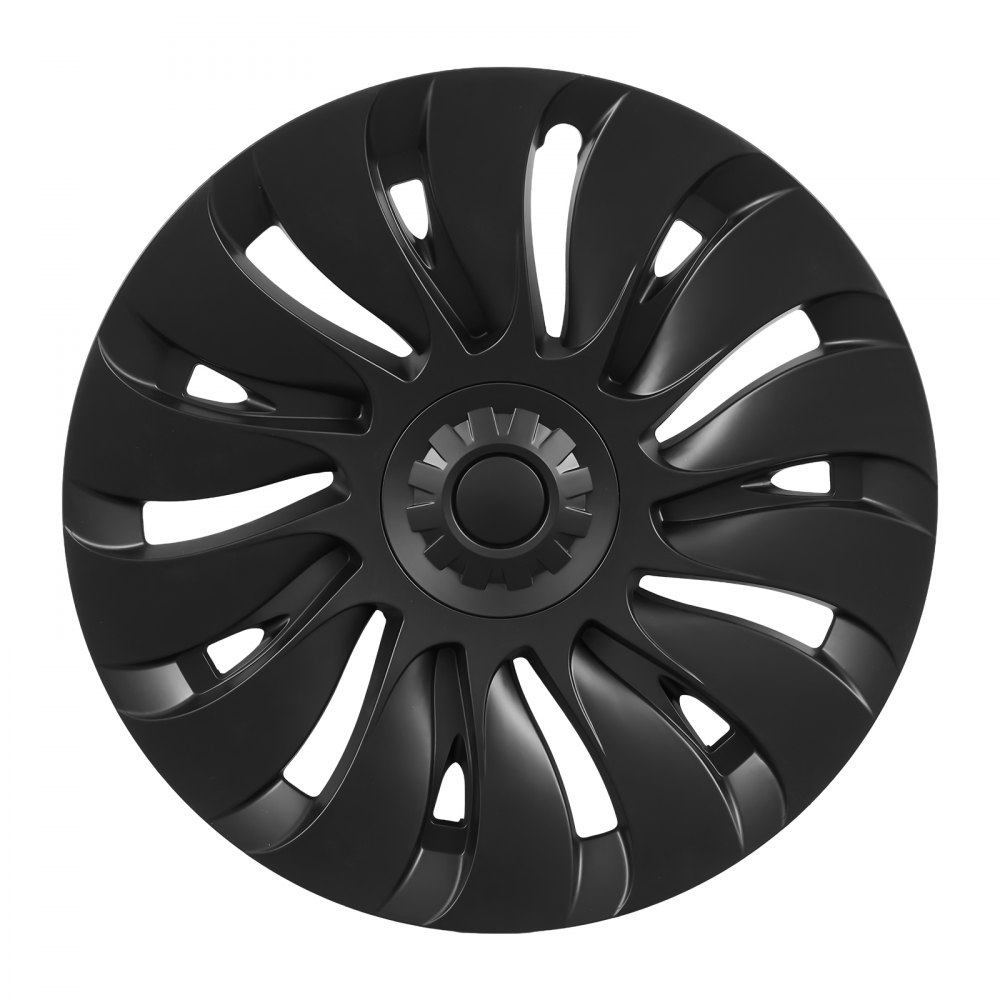 VEVOR Juego de 4 Tapacubos de 19 pulgadas Embellecedores de Rueda R19, Tapacubos Personalizados de 14 Radios, Material de ABS, Resistente y Duradero, Compatible con Tesla Model Y 2021-2024, Negro