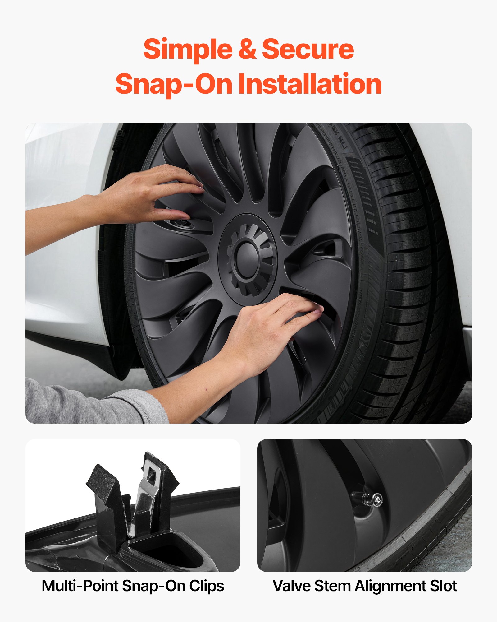 VEVOR Juego de 4 Tapacubos de 19 pulgadas Embellecedores de Rueda R19, Tapacubos Personalizados de 14 Radios, Material de ABS, Resistente y Duradero, Compatible con Tesla Model Y 2021-2024, Negro