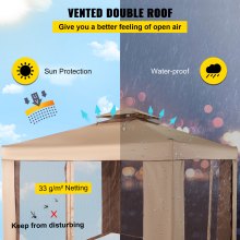 VEVOR Gazebo en Patio Gazebo con Mosquitera 10x10ft (3,3mx3,3m), Cenador de Acero para Exteriores 2 Niveles, Gazebo Pabellón Exterior Jardín Marrón