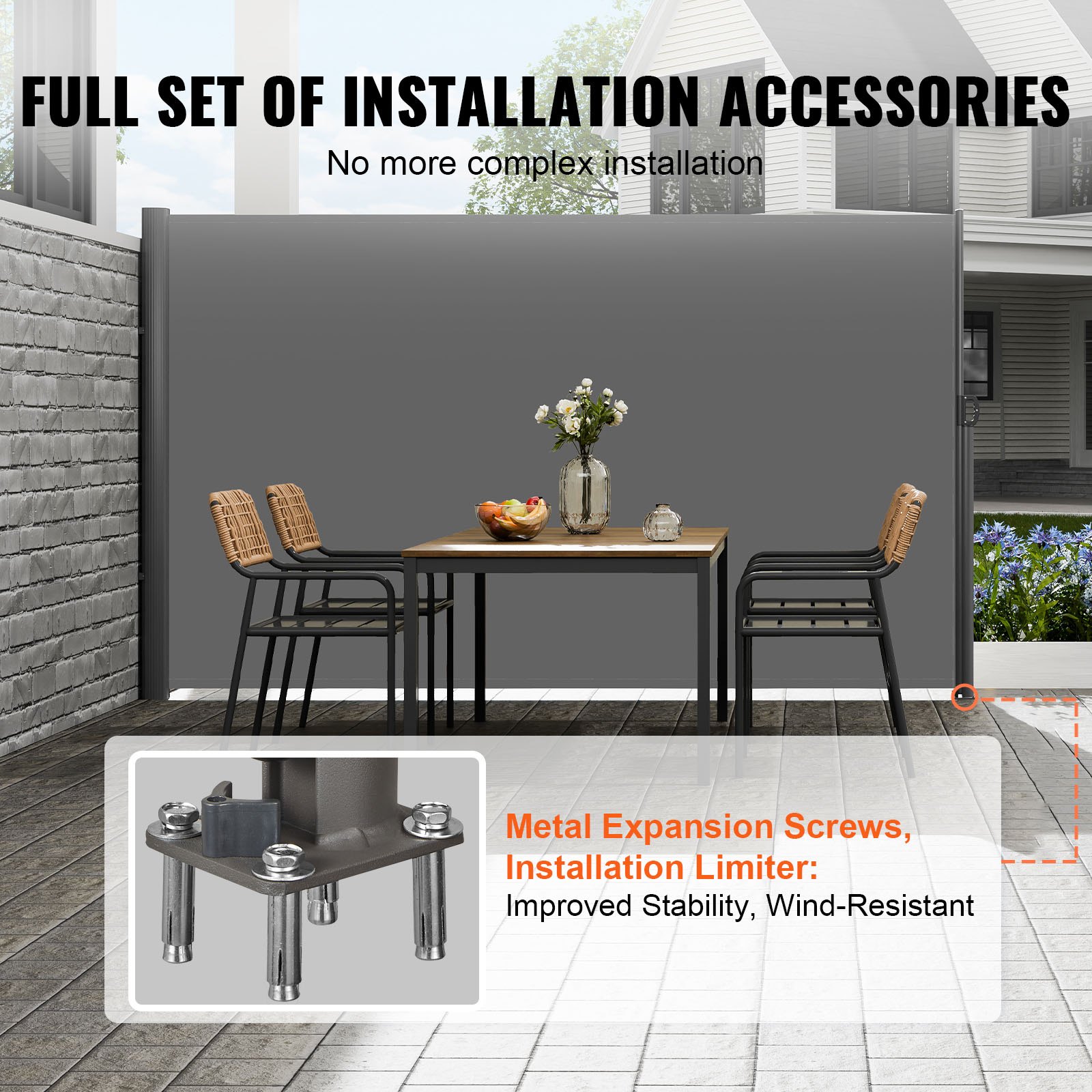 VEVOR Toldo Solar Retráctil, Pantalla de Alta Privacidad 160X300cm, Toldo Lateral de Aluminio Separador Retráctil Terraza, para Patio Jardín Gris