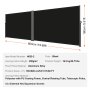 VEVOR Toldo Solar Retráctil, Pantalla de Alta Privacidad de 180X600cm, Protector Solar a Prueba de Viento para Patio Jardín Negro