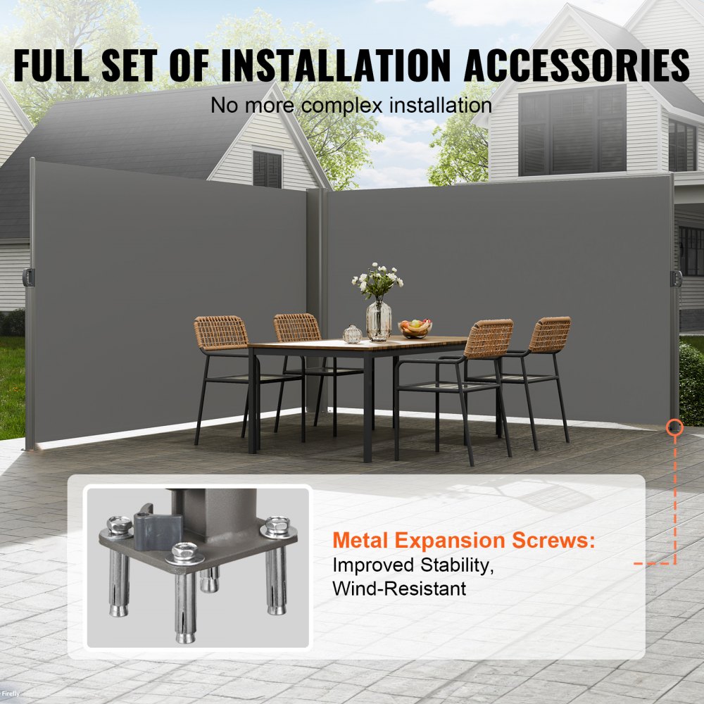 VEVOR Toldo Solar Retráctil, Pantalla de Alta Privacidad 180X600cm, Protector Solar a Prueba de Viento para Patio Jardín Terraza Gris