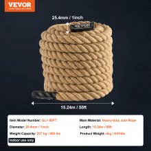 VEVOR Cuerda de Escalada para Gimnasio 25,4 mm x 15,24 m Capacidad Peso 227 kg