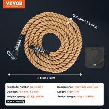 VEVOR Cuerda de Escalada para Gimnasio 38,1 mm x 9,15 m Capacidad de Peso 227 kg