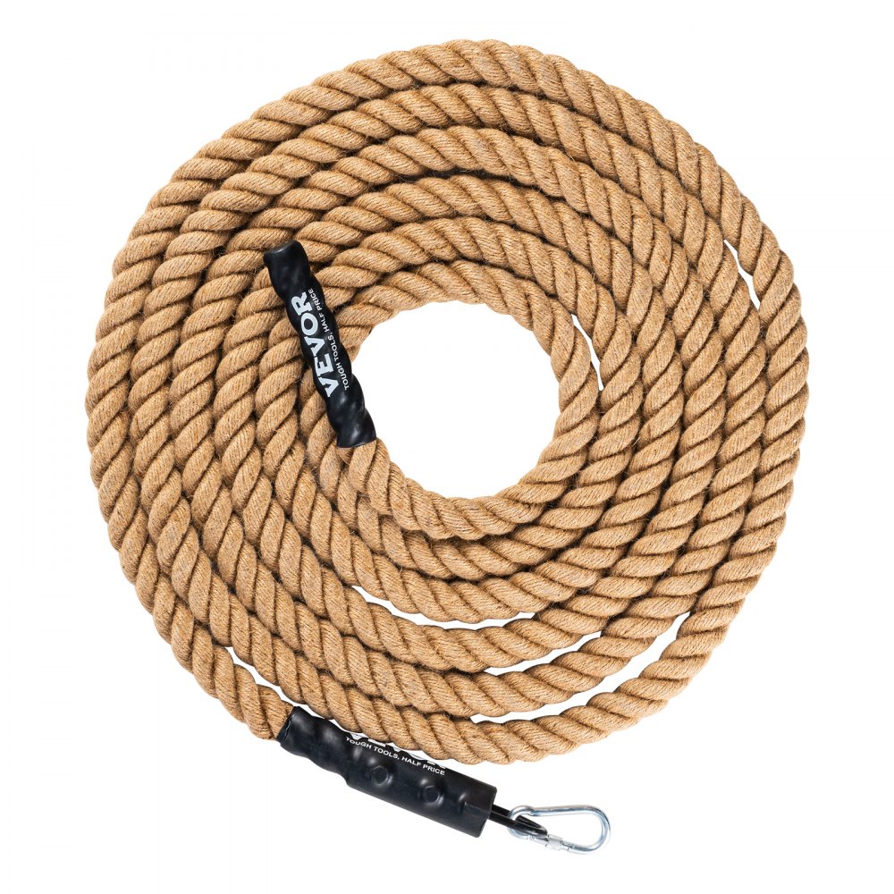 VEVOR Climbing Rope, Fitness Training Rope, Gym Rope, 6.1 m Length, 38 mm Diameter, Multi-Purpose Jute Training Rope, 227 kg, Climbing Exercises, Strength Training for Mountaineering, Climbing, Camping