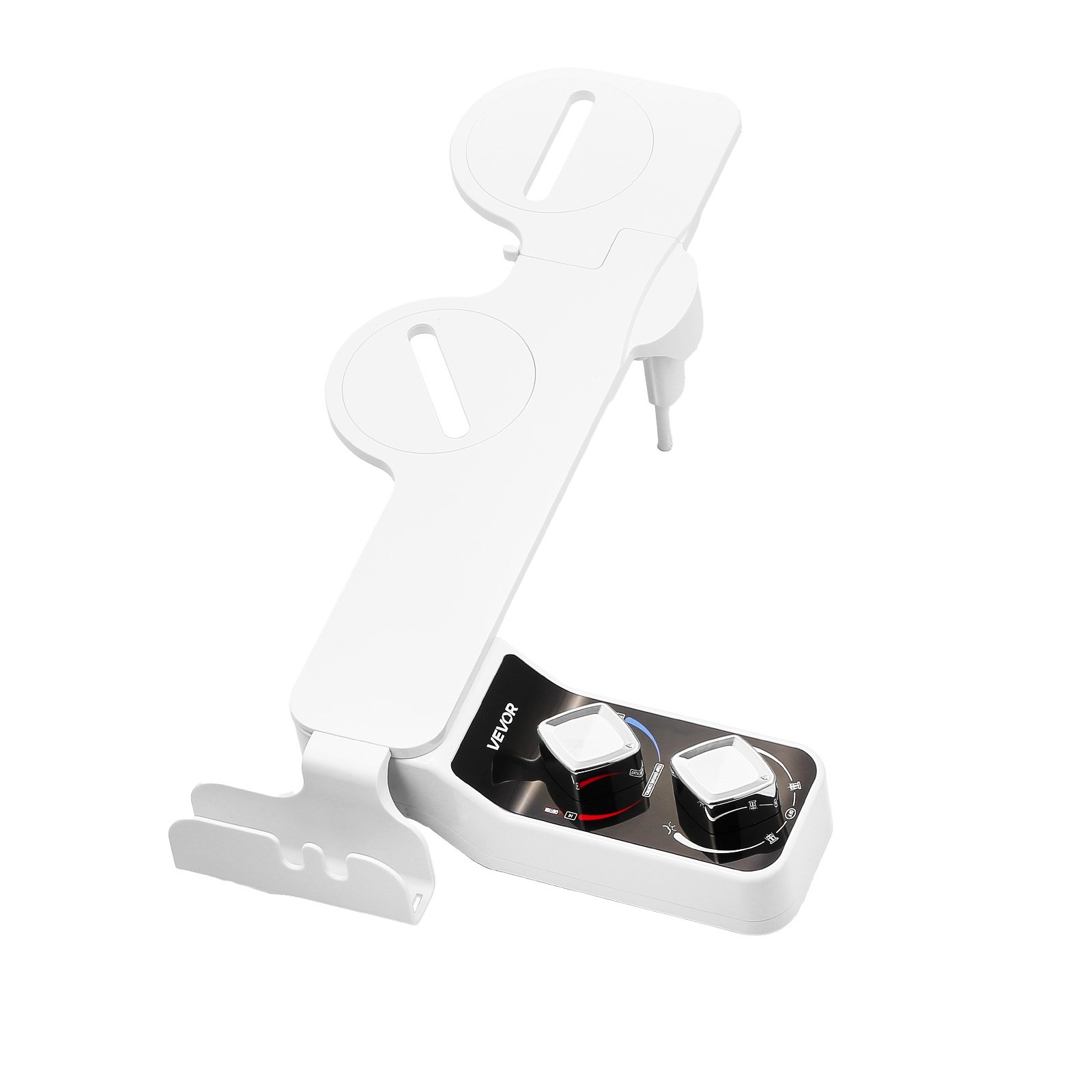 VEVOR Accesorio de Inodoro Bidé, Ultrafino, con Asiento de Inodoro y 2 Boquillas Retráctiles(Agua Fría/Caliente), 2 Perillas Giratorias y Presión de Agua Ajustable para Glúteos y Lavado Íntimo