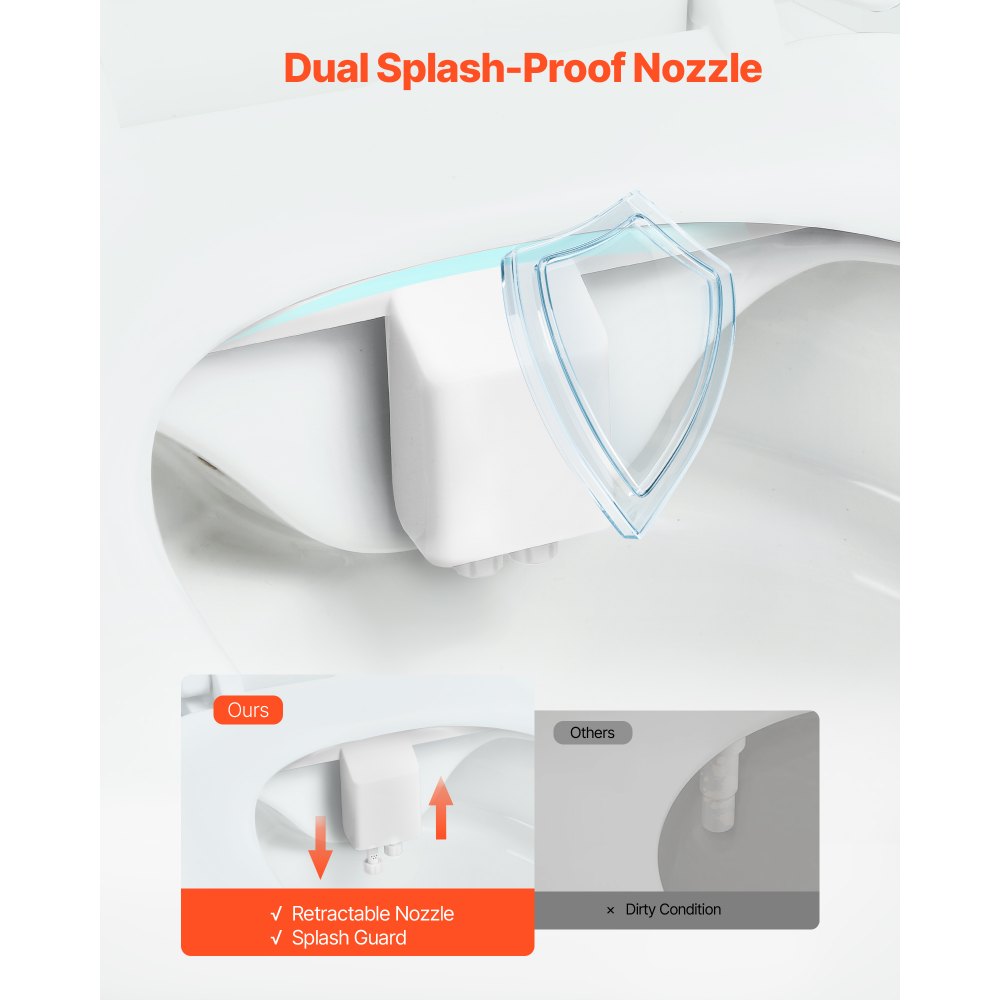 VEVOR Accesorio de Bidé a Inodoro no Eléctrico con Boquilla Doble Extensible y Presión de Agua Fría Ajustable, Entrada Acero Inoxidable, para Glúteos y Lavado Íntimo, Blanco, 431 x 197 x 87 mm