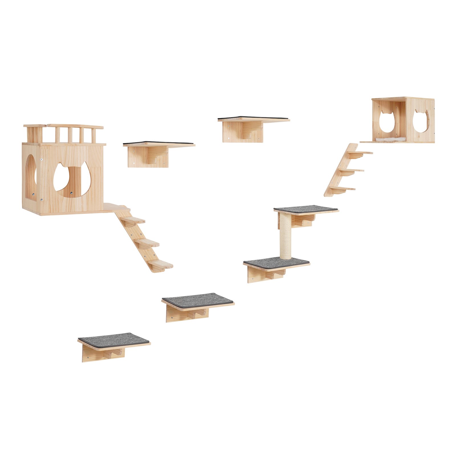 VEVOR wall-mounted cat shelves, cat wall shelves and perches with jumping boards, cat beds, hammocks and cat trees, cat furniture and shelves up to 18 kg for sleeping, playing, climbing, 9-piece set