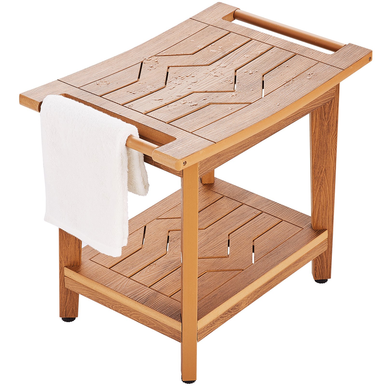 Banco de ducha de madera de polietileno VEVOR, 21 x 14 x 18,5 pulgadas, taburete de ducha con asa para estante de almacenamiento, capacidad de carga máxima de 350 libras, asiento de silla de ducha antideslizante resistente al agua, para baño, sala de estar, dormitorio
