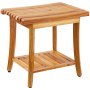 Banco de ducha de teca VEVOR, 20 x 14,3 x 17,9 pulgadas, taburete de ducha de madera resistente al agua con estante de almacenamiento, almohadillas antideslizantes para los pies, capacidad de carga máxima de 400 libras, asiento de silla de ducha, para uso en interiores y exteriores en el baño