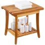 Banco de ducha de teca VEVOR, 20 x 14,3 x 17,9 pulgadas, taburete de ducha de madera resistente al agua con estante de almacenamiento, almohadillas antideslizantes para los pies, capacidad de carga máxima de 400 libras, asiento de silla de ducha, para uso en interiores y exteriores en el baño