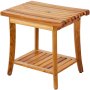 Banco de ducha de teca VEVOR, 20 x 14,3 x 17,9 pulgadas, taburete de ducha de madera resistente al agua con estante de almacenamiento, almohadillas antideslizantes para los pies, capacidad de carga máxima de 400 libras, asiento de silla de ducha, para uso en interiores y exteriores en el baño