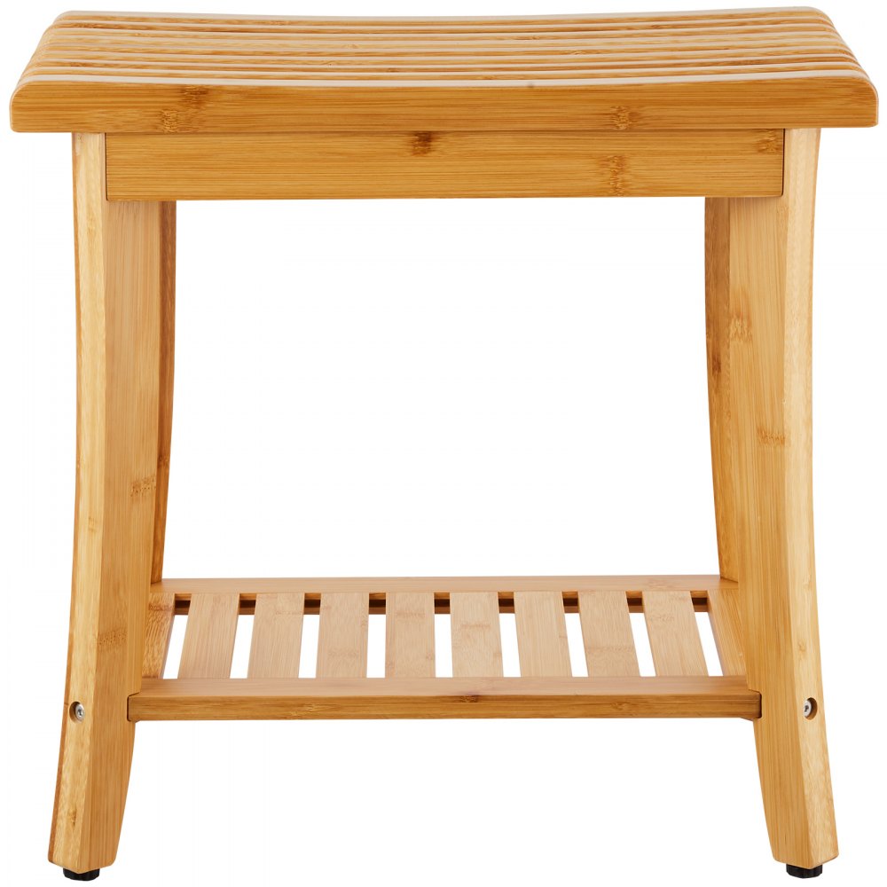 Banco de ducha de bambú VEVOR, 19,1 x 11,3 x 18,3 pulgadas, taburete de ducha impermeable con estante de almacenamiento, capacidad de carga de 330 libras, organizador de asiento de bañera de spa, para adultos, mujeres mayores, ancianos, interiores y exteriores