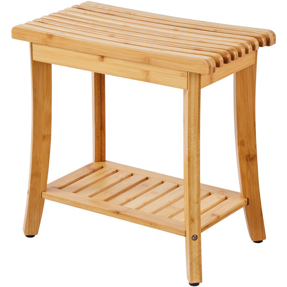 Banco de ducha de bambú VEVOR, 19,1 x 11,3 x 18,3 pulgadas, taburete de ducha impermeable con estante de almacenamiento, capacidad de carga de 330 libras, organizador de asiento de bañera de spa, para adultos, mujeres mayores, ancianos, interiores y exteriores