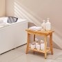 Banco de ducha de bambú VEVOR, 19,1 x 11,3 x 18,3 pulgadas, taburete de ducha impermeable con estante de almacenamiento, capacidad de carga de 330 libras, organizador de asiento de bañera de spa, para adultos, mujeres mayores, ancianos, interiores y exteriores