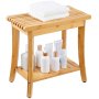 Banco de ducha de bambú VEVOR, 19,1 x 11,3 x 18,3 pulgadas, taburete de ducha impermeable con estante de almacenamiento, capacidad de carga de 330 libras, organizador de asiento de bañera de spa, para adultos, mujeres mayores, ancianos, interiores y exteriores