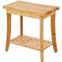 Banco de ducha de bambú VEVOR, 19,1 x 11,3 x 18,3 pulgadas, taburete de ducha impermeable con estante de almacenamiento, capacidad de carga de 330 libras, organizador de asiento de bañera de spa, para adultos, mujeres mayores, ancianos, interiores y exteriores