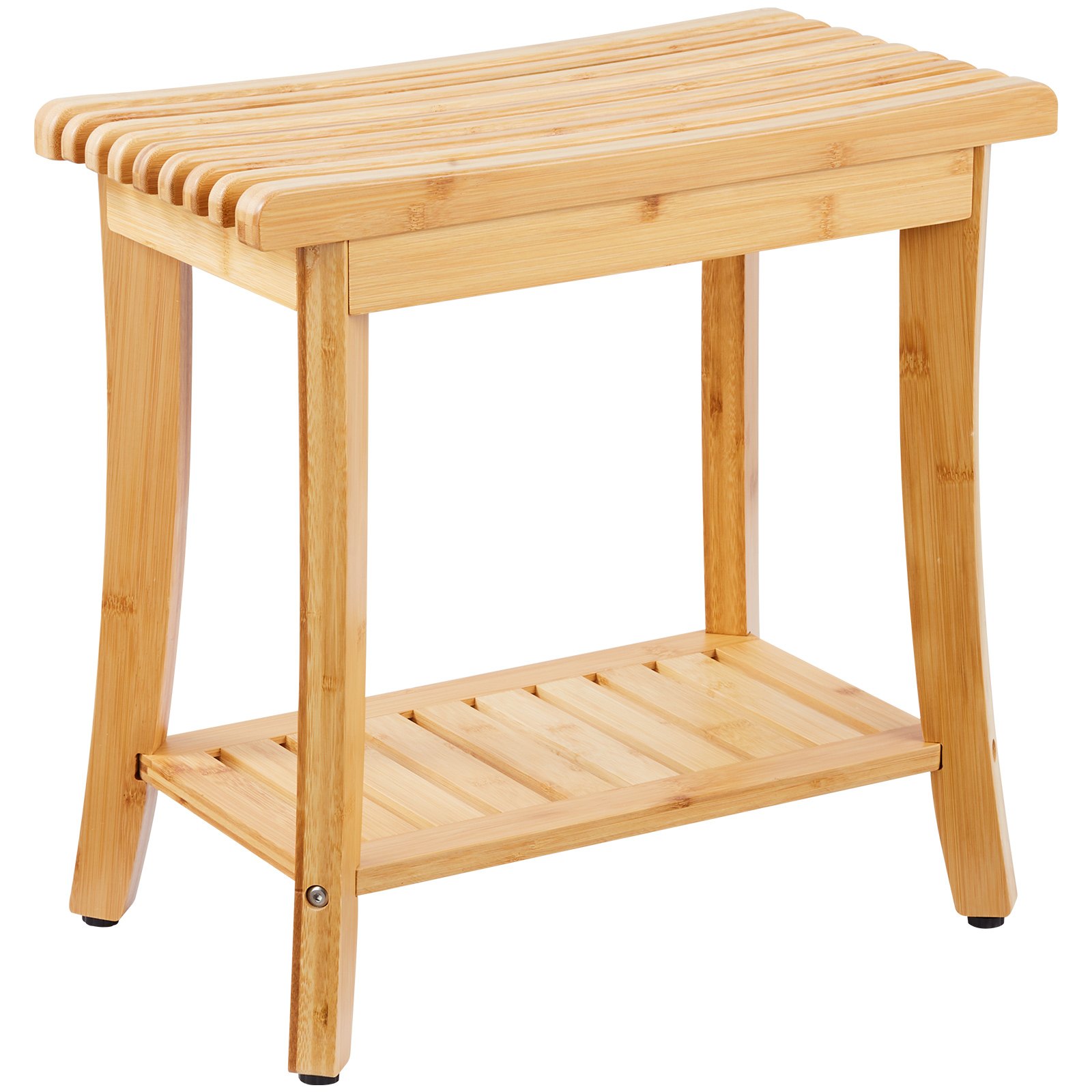 Banco de ducha de bambú VEVOR, 19,1 x 11,3 x 18,3 pulgadas, taburete de ducha impermeable con estante de almacenamiento, capacidad de carga de 330 libras, organizador de asiento de bañera de spa, para adultos, mujeres mayores, ancianos, interiores y exteriores