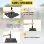 Guía de funcionamiento simple para la base de sombrilla VEVOR: fijar el tubo, insertar el poste, apretar los sujetadores.