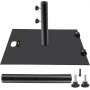 Base de sombrilla VEVOR con tubo ajustable y tornillos sobre plataforma negra.