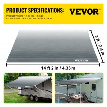 VEVOR Toldo para caravana, lona de camping, 4,33 m, autocaravana, gris degradado