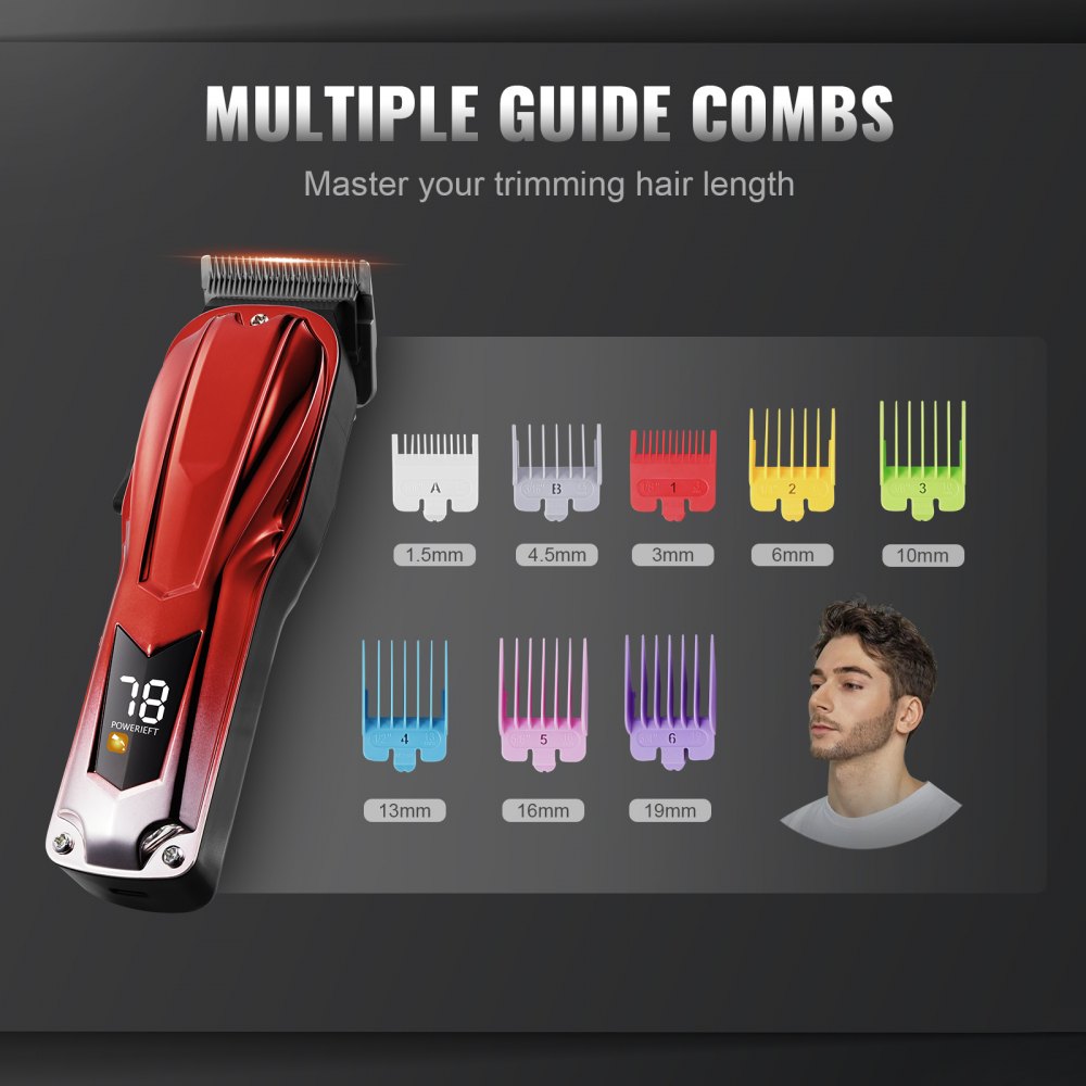 VEVOR Cortadora de pelo profesional para hombres, cortadora de pelo inalámbrica con motor sin escobillas de 6800 RPM y pantalla LED, kit de cuidado para cortar el cabello para hombres con 8 peines guía para peluqueros en casa, regalo ideal para el esposo