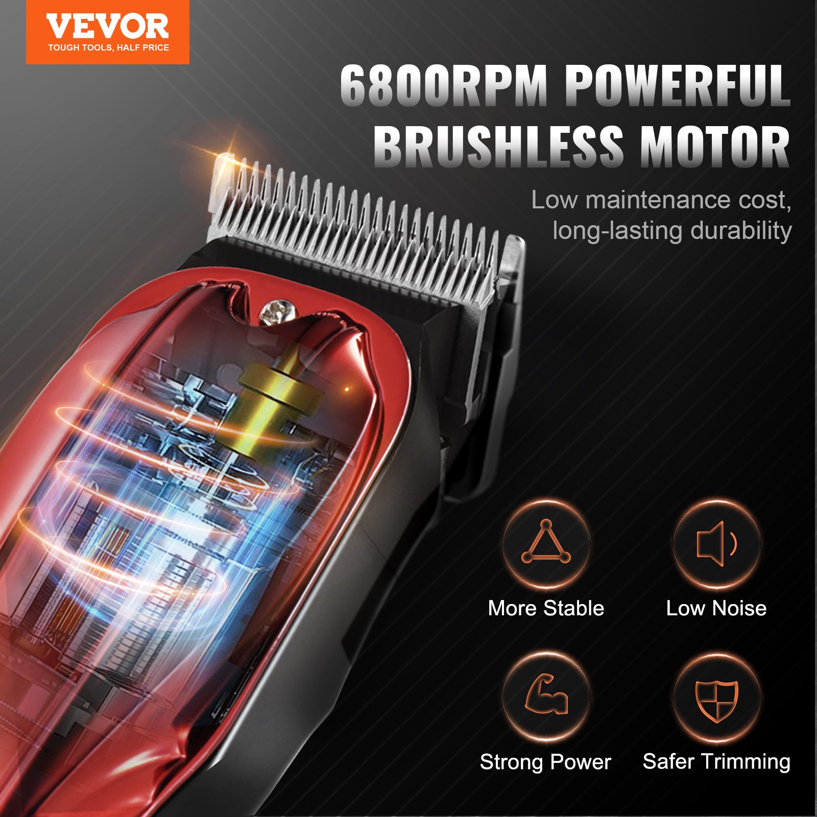 VEVOR Cortadora de pelo profesional para hombres, cortadora de pelo inalámbrica con motor sin escobillas de 6800 RPM y pantalla LED, kit de cuidado para cortar el cabello para hombres con 8 peines guía para peluqueros en casa, regalo ideal para el esposo