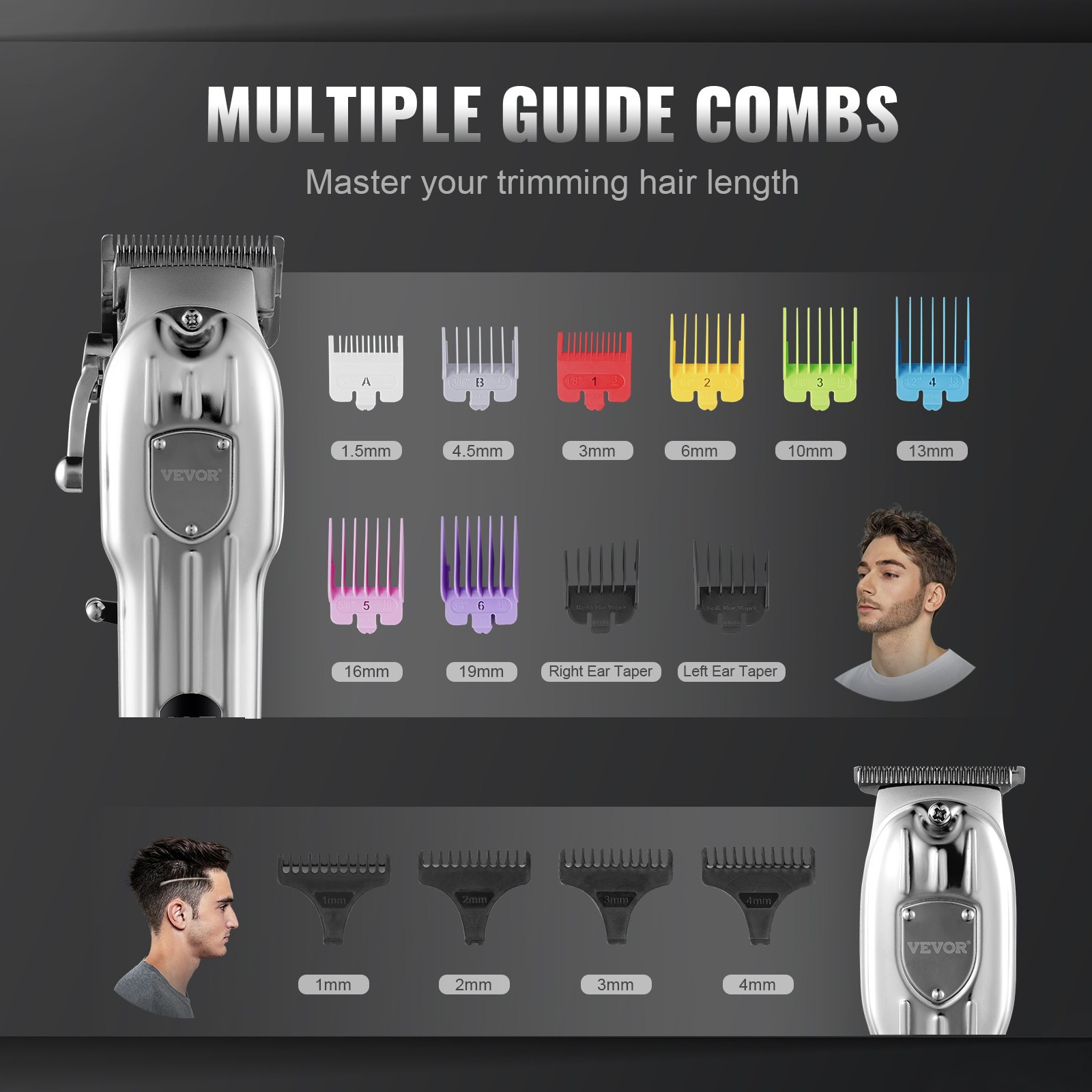 VEVOR Cortadora de pelo profesional para hombres, juego de cortadora y recortadora de barba inalámbrica con pantalla LCD, kit de cuidado de barba para hombres con 14 peines guía para peluqueros en casa, regalo ideal