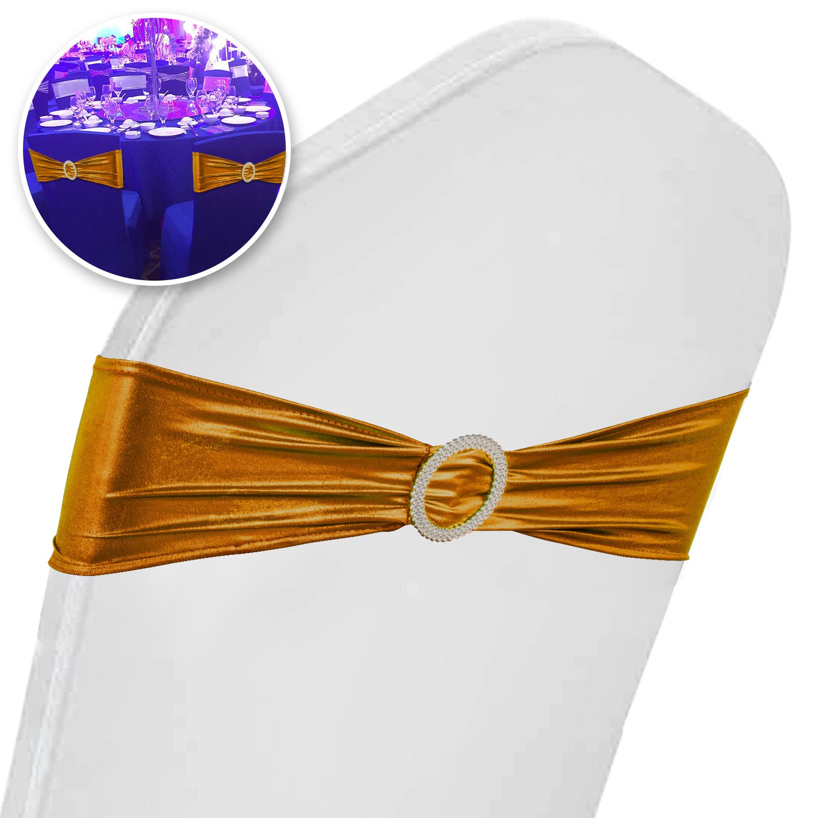 100pcs Spandex Fajas De La Silla Hebilla Redonda Oro Para Boda Hotel Fiesta