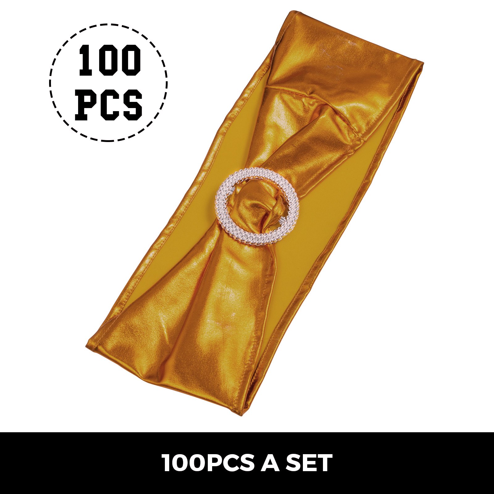 100pcs Spandex Fajas De La Silla Hebilla Redonda Oro Para Boda Hotel Fiesta
