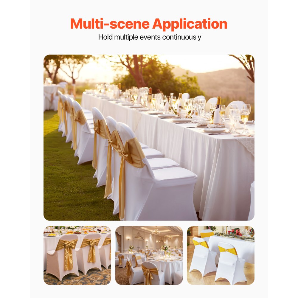 VEVOR Fundas para Sillas 12 Piezas Expandable Spandex Cubiertas de Sillas Tamaño Máximo 444x330x838 mm Fundas Plegables Desmontables para Sillas de Fiesta Decoración Boda Ceremonia Banquete, Blanco
