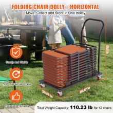 VEVOR Carro con Soporte para Sillas Plegables Carro de Hierro Comercial con Capacidad de 12 Sillas 4 Ruedas Almacenamiento de Transporte de Sillas de Resina Plástica y Madera 1000x510x1090 mm, Negro