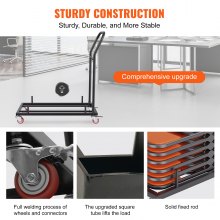 VEVOR Carro con Soporte para Sillas Plegables Carro de Hierro Comercial con Capacidad de 12 Sillas 4 Ruedas Almacenamiento de Transporte de Sillas de Resina Plástica y Madera 1000x510x1090 mm, Negro