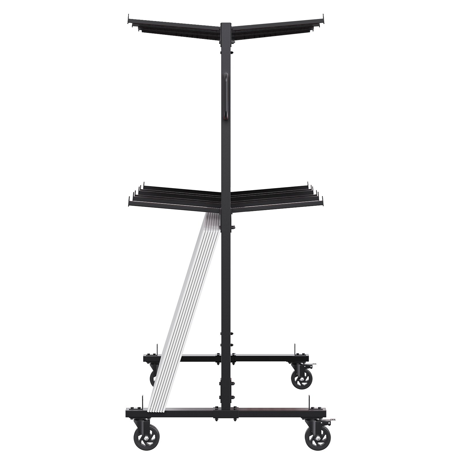 VEVOR Carro con Soporte para Sillas Plegables Carro para Sillas Apilable Móvil de Una Sola Capa con Capacidad de 84 Sillas 240 kg con 4 Ruedas 2 Cuerdas Elásticas Funda 1830x860x1820 mm, Negro