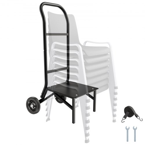 VEVOR Estante para Sillas Plegable, Capacidad de 68 kg, Carrito Resistente para Apilar 10 Sillas, Carrito de Almacenamiento de Metal con Ruedas de Goma, Soporte para Sillas de Empuje, Negro Mate