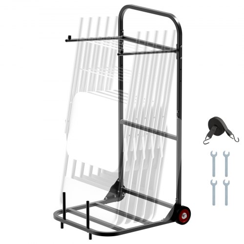 VEVOR Estante para Sillas Plegable, Capacidad de 45 kg, Carrito Resistente para Colgar 10 Sillas, Carrito de Almacenamiento de Metal con Ruedas de Goma, Soporte para Sillas Tipo Empuje, Negro Mate